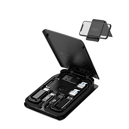 UltraProlink PowerLink+ UM1023 12 Functions | Black | Type C-C 3A PD Cable | Micro USB + iPhone | Convertor, 15W Wireless Charger, Card Reader, OTG, Phone Holder | Flash Light with 2 Nano Sim Holder