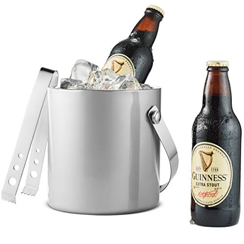 Mitbak Doubled Walled Ice Bucket with Matching Ice Tongs | Sleek Insulated Stainless Steel Ice Holder Will Keep Ice Cubes Frozen for Hours | Elegant Kitchen and Bar Accessories | 1.5L (Silver)