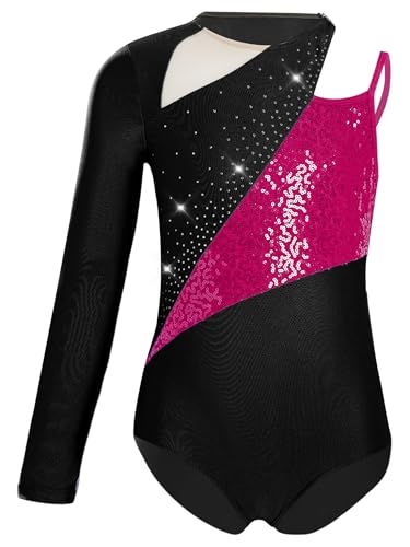 Oyolan Leotardo De Gimnasia Niña Maillot De Manga Larga Mono Patinaje Artístico Deportivo Body De Bailarina Actuación Negro 7-8 años