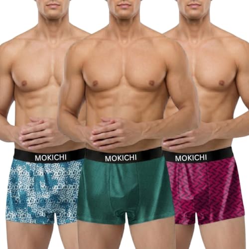 Image of Men's Microfiber Printed Boxer Briefs for Men | Ultra Soft Breathable Stretch Trunks | Moisture Wicking Comfort Fit Innerwear | Elastic Waistband | Assorted Prints | Pack of 3