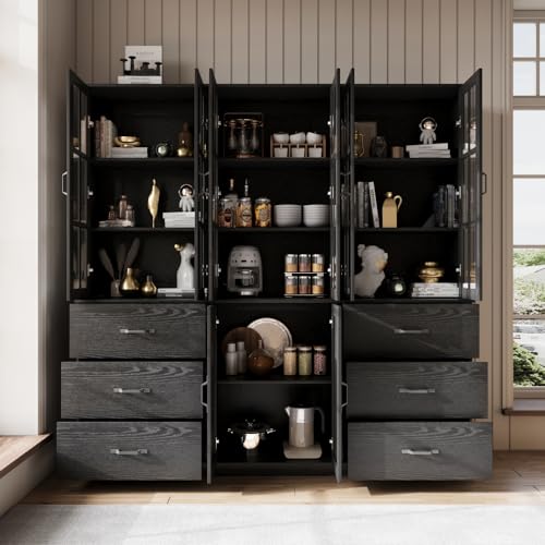 VOWNER Bookcase with Glass Door, 5-Tier Modern Bookshelves with 3 Large Drawer, Glass Display Cabinet with Lager Storage Shelf, Combination Storage Shelves for Home Office, D(Black) - Image 6