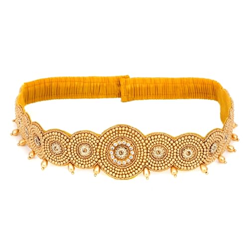South Indian Traditional Gold Fabric Hand Made Embroidery Cloth Maggam Work Saree Waist Belt Stretchable Kamarpatta Kamarbandh Kardhani For Women (Kamarbandni Belt For Saree)