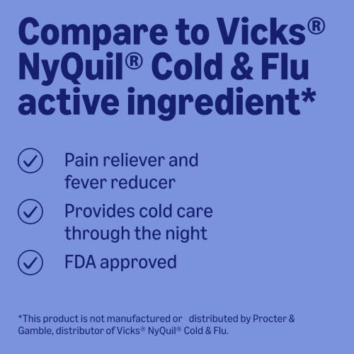 Amazon Basics Nighttime Cold & Flu Relief, Pain Reliever, Fever Reducer, Cough Suppressant & Antihistamine Liquid, Original Flavor, 8 fl oz (Previously Care) - image 3