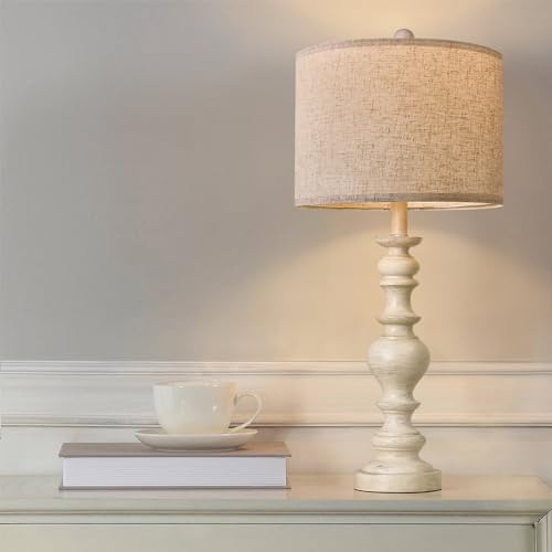 BOBOMOMO Resin 27.5" Farmhouse Lamps for Bedrooms Retro Side Table Lamps Bedside Lamp for Side Nightstand Living Room(1 Pack)