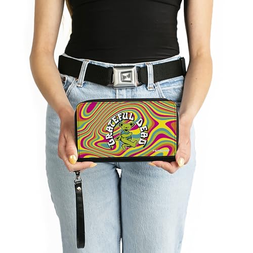 Grateful Dead Wallet, Zip Around, Grateful Dead Dancing Bear Icon Swirl Multi Color White Black, Vegan Leather3