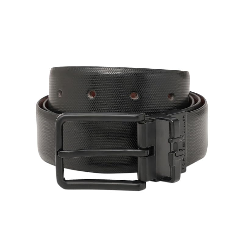 tommy hilfiger Boyle Men's Leather Reversible Belt | 3.5Cm Textured Formal Belt With Matte Black Pin Buckle And Th Branded Keeper | Size - S 80Cm-picture-17