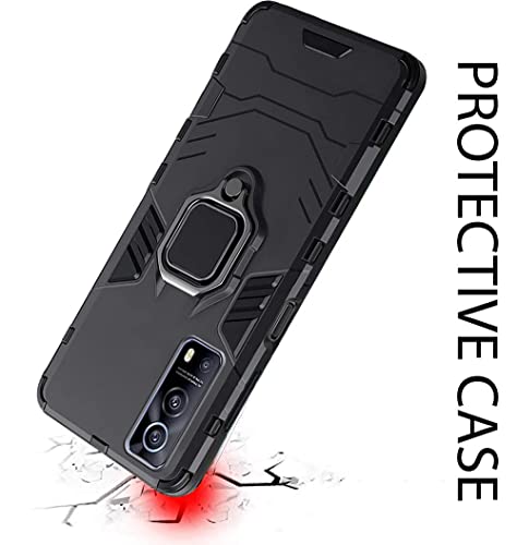 Image of WOW IMAGINE Shock Proof Back Case Mobile Cover for iQOO Z3 | Back Cover Case (Tough Armor | Hybrid PC + TPU | Ring Holder & in-Built Kickstand | Black)