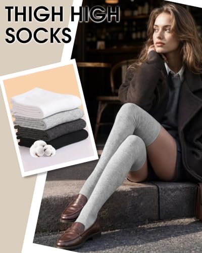 Image of Chalier Womens Thigh High Socks, Thigh Socks Stockings for Women | Soft Mild Blended, Slim Light Fabric, Elastic Cuff, Long Tube, Hug Leg Curves, Four Season Outfits, Casual Daily Footwear