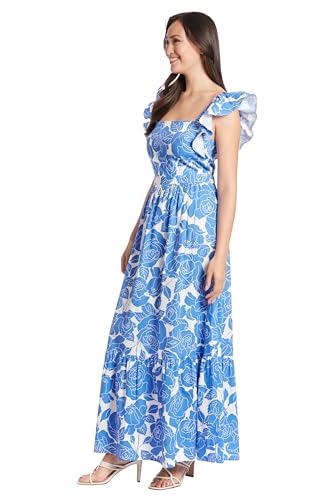 Image of London Times Women's Square Neck Maxi Dress for Women with Ruffle Detail | Summer Dresses for Women