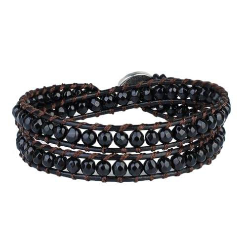 Image of KELITCH Double Wrap Bracelet Women Hand-Braided Turquoise Beads Bracelets Boho Leather Bracelets Bangle