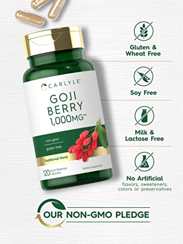 Carlyle Goji Berry 1000mg | 120 Capsules | Concentrated Extract from Wolfberry Plant | Non-GMO, Gluten Free