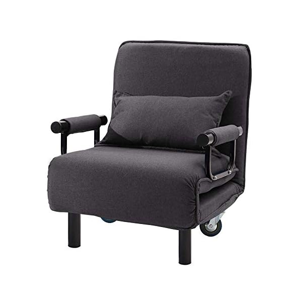INMOZATA 2-in-1 Single Folding Futon Chair Sofa Bed Chair Guest Sleeper Chair Bed with Pillow Wheels for Home Bedroom Living Room (Grey)
