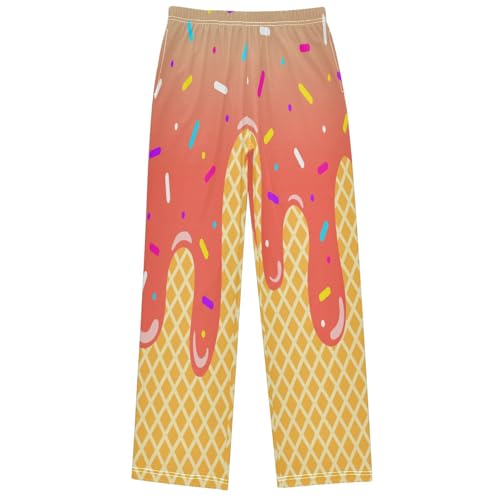 Boy's Pants Pink Color Ice Cream Jogger Pants Elastic Waist Long Bottoms Trousers with Pockets 6-14 Years