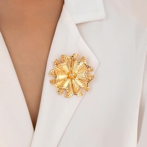 Image of Gold Flower Pin for Women Floral Brooch Lapel Pins for Men