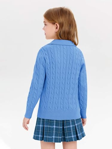 Image of Girls Sweaters Kids Fashion Cable Knit Collared V Neck Pullover Sweater Tops 5-14 Years