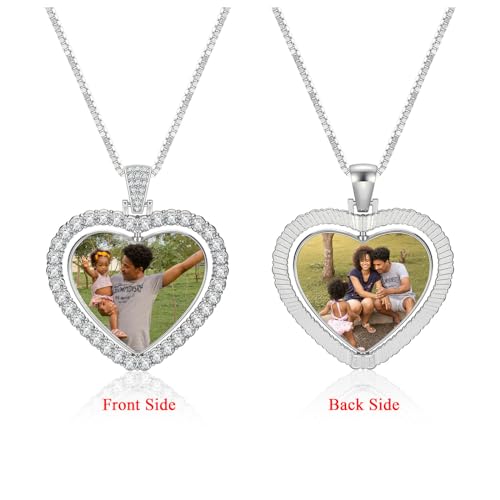 Zysta Personalized Picture Necklace Love Heart Double Sided Photo Custom Memory Pendant Full Color Photo Engraved Rotating Necklace Hip Hop Jewelry for Men Women2