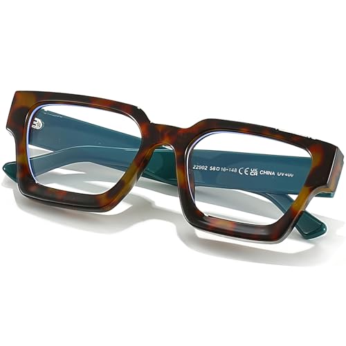 Image of AIEYEZO Square Thick Frame Glasses for Women Men Fashion Blue Light Glasses Trendy Chic Computer Eyeglasses