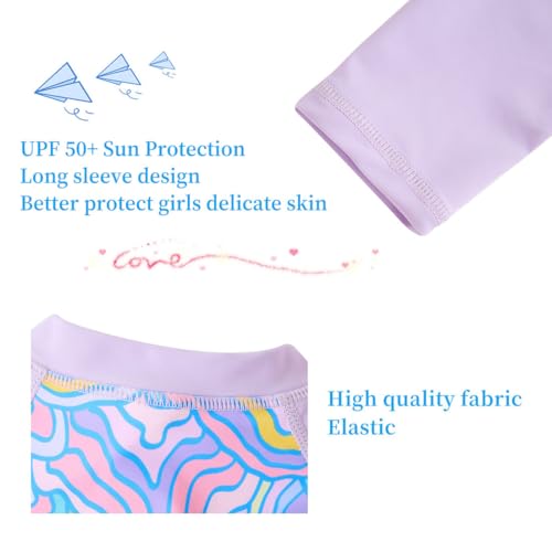 Image of UMELOK Girls Long Sleeve Rash Guard One Piece Swimsuits with UV Protection Sunsuit