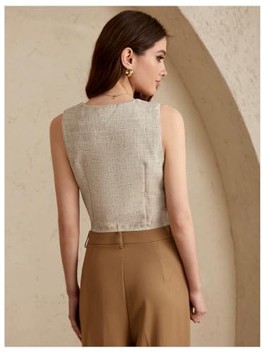 Women's V Neck Cropped Vest Top Button Down Sleeveless Business Casual Blazer Vest2