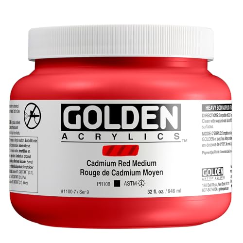 GOLDEN Heavy Body Acrylics, Cadmium Red Medium, 32 fl. oz. Jar, Professional Acrylic Paint, Opaque