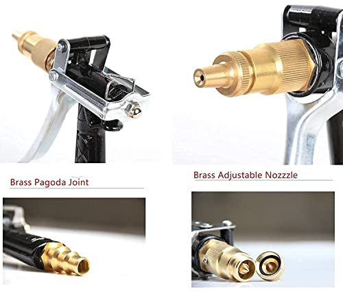 Image of High Pressure Garden Hose Nozzle | Adjustable Twist Water Spray Wand with Brass Connector | Heavy Duty Leakproof Metal Power Washer Nozzle for Car Wash, Gardening, Pet Shower & Home Cleaning