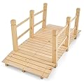 HAPPYGRILL 5FT Wooden Garden Bridge, Decorative Pond Landscaping Bridge with Classic Arc Footbridge & Double Safety Railings, Garden Bridges for Outdoors, Backyard, Garden Farm (Natural)
