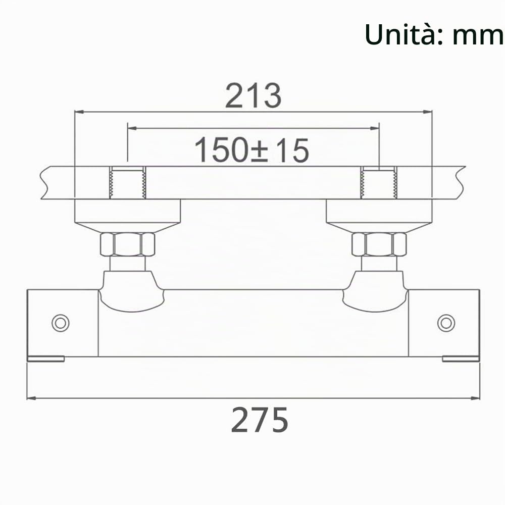 Rubinetto vasca da bagno Miscelatore Termostatico Doccia 38℃ Cromato | Vasca da Bagno Doccia Termostato G 1/2" Rubinetto Doccia a due Uscite Rubinetto doccia Termostatico in Ottone