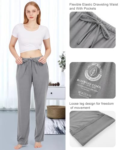 Image of BAMBOO COOL Women's Pajama Pants Comfy Lounge Sleep Bottoms with Pockets Stretch Drawstring Casual Pj Pants