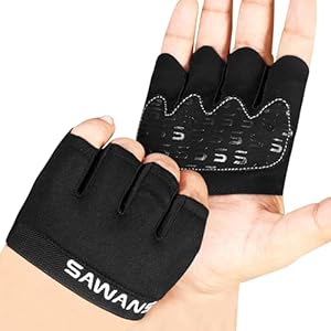 SAWANS Gym Gloves Men Women Weight Lifting Training Fitness Padded Extra Grip Palm Protection Silicone Non-slip Breathable Four Finger Workout Gloves Hanging Pull ups Exercise