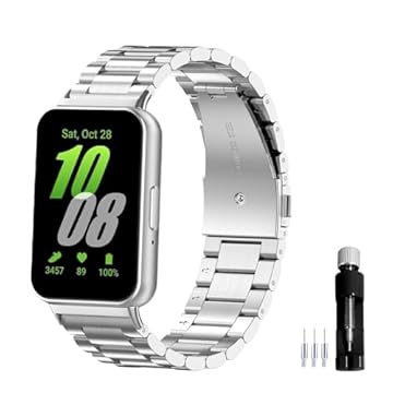 Gheper Pulseira de metal compatível com Samsung Galaxy Fit3 [2024] SM-R390 pulseira de substituição de aço inoxidável sólido, pulseira acessória, prata