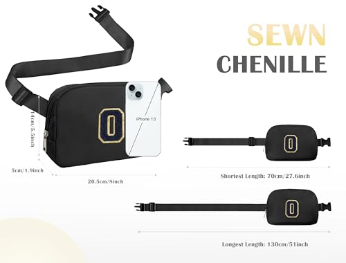 Image of COSHAYSOO Valentines Birthday Initial Gifts for Teen Boys 5 6 7 8 9 10 11 12 13 14 Year Old Black Fanny Pack for Women Belt Bag Crossbody Travel Purse Monogrammed Unique Trendy Stuff Chenille Letter O