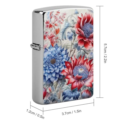 Funda para Encendedor Flores Rojas y Azules de Metal miniatura 2