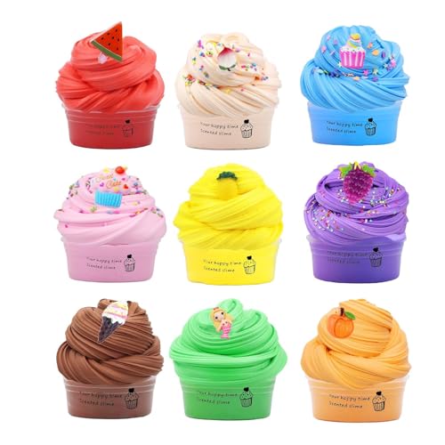 Holdes Juego de juguetes de limo, 9 piezas de fragancia de frutas no pegajosa, juego de barro para adultos, niños, niñas, niños, estudiantes, preescolares, aulas, viajes