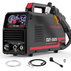 YESWELDER CUT-50DS 50A Plasma Cutter, 110/220V, 1/2 in Clean Cut, IGBT | PT, 2T, 4T Modes, Digital Display, Built-In Rear Air Filter, ETL Certified, IP21 Rating, Overload and Overheat Protection