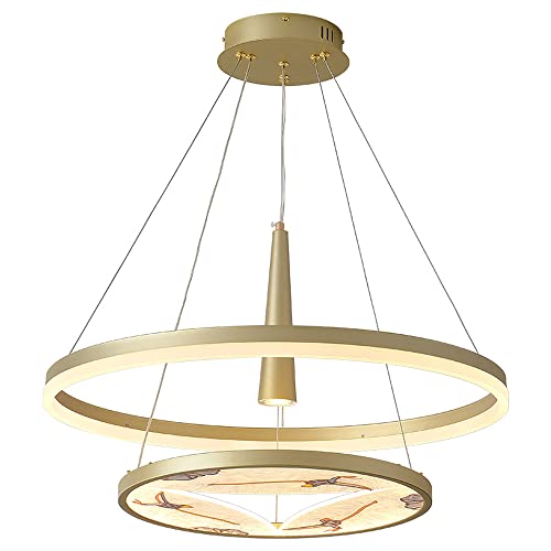 Modernist Chinoiserie Simplicidad Colgante Luces colgantes Oro Redondas Luces LED Araña Doble capa 2 Anillo Lámpara colgante contemporánea Regulable 3000K / 4000K / 6000K Para comedor Mesa Dormitorio Cover