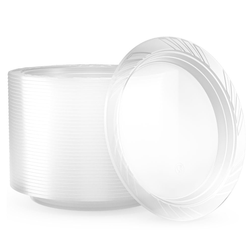 Shefa Pack of 400 Clear Plates, Reusable & Washable, Heavy Duty Dinnerware, Microwave-Safe Crockery - Ideal for Birthday, Parties, Camping, Catering (7 Inch Plates, Clear)……