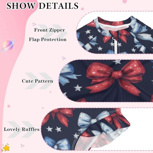 CaTaKu Girls One Piece Swimsuit Bows 4th Ofjuly Toddler Bathing Suit Long Sleeve UPF 50+ Rash Guard Swimwear 3-12Y3