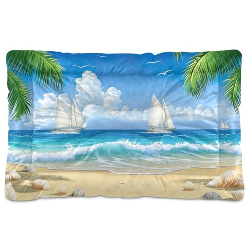 Qilmy Beach with Palm Trees Dog Bed Cat Bed Pet Crate Mattress Non-Slip Soft Pet Dog and Cat Bed Mat...
