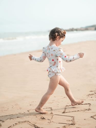 Image of Girls One Piece Swimsuits Zipper Rash Guard Long Sleeve Bathing Suit with Ruffle Hem UPF50+