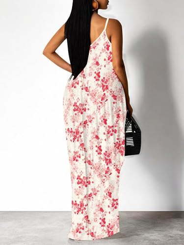 Image of Women Spaghetti Strap Maxi Dress with Pockets | Soft fabric relaxed fit sleeveless v neck with pockets for party and daily wear