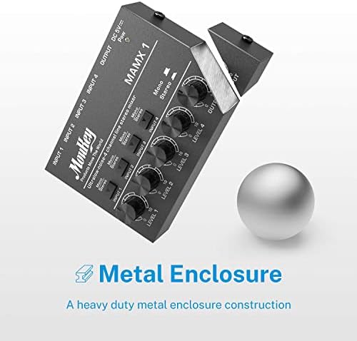 Bild 2 - Moukey Kompaktes Studio Audio Stereo Mischpult, 4 Kanäle für Clubs, Bars, Bühnen, Mischpult, Gitarre, Bass, Keyboard, MAMX1