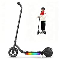 Electric Scooter for Kids, 150W Motor, Simple One-Button Control, 2 Safe Speeds (6/10 MPH), Colorful Lights, Magnetic Charging, Dual Brake System, Ideal Presents for Boys & Girls