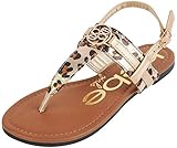 bebe Girls' Sandals - Leatherette Leopard Thong Sandals with Heel Straps (Little Kid/Big Kid), Size 13 Little Kid, Gold