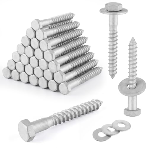 Image of Hicarer 25 Pcs 1 /2 inch X 3-1 /2 inch Hex Head Lag Screws Bolts with Washers Kit for Wood Hot Dip Galvanized Lag Bolts Heavy Duty Screws Kit