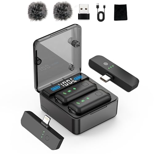EVINYEP Wireless Lavalier Microphone with 36H Charging Case, Mini Lapel Mic for iPhone Android PC...