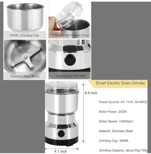 Image of KASHTHABHANJAN PHARMA Nima Electric Coffee & Spice Grinder 150W | Stainless Steel Dry Masala Grinder | Multipurpose for Coffee Beans, Nuts, Seeds & Spices | Compact Kitchen Appliance (Steel)