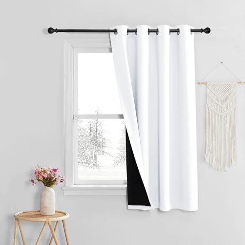 PONY DANCE Rideaux Occultant - Rideau Thermique Isolation Phonique Anti Froid et Chaleur à Oeillets Isolant Lumineux Tissu Lourd dans Le Noir Complet, Blanc...