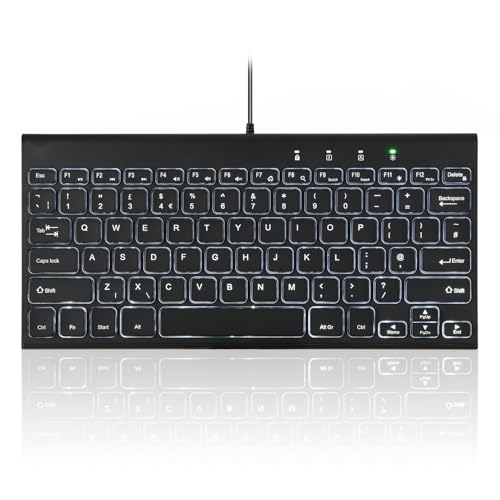 Perixx PERIBOARD-429 UK Wired Mini Backlit Keyboard, Thin and Silent Scissor Keys, White Backlight, UK QWERTY
