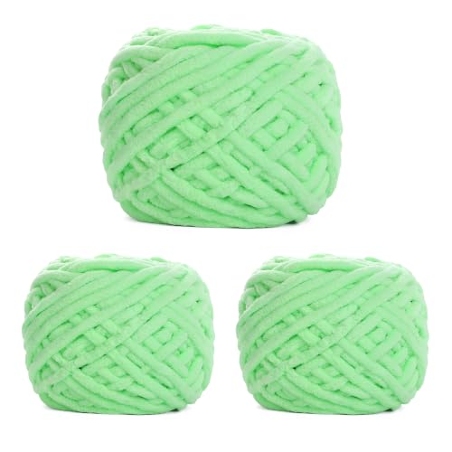 Image of Plush Chenille Chunky Yarn for Crocheting 100g(54.6yd) - Bulky Thick Fluffy Yarn for Knitting- Soft Velvet for Baby, Blanket Knitting Blanket Yarns- Amigurumi Yarns (3- Cyan Green)
