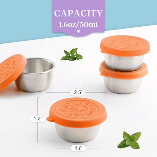 Image of Qukaka 1.6 oz Stainless Steel Salad Dressing Containers with Lids, 6 Pack